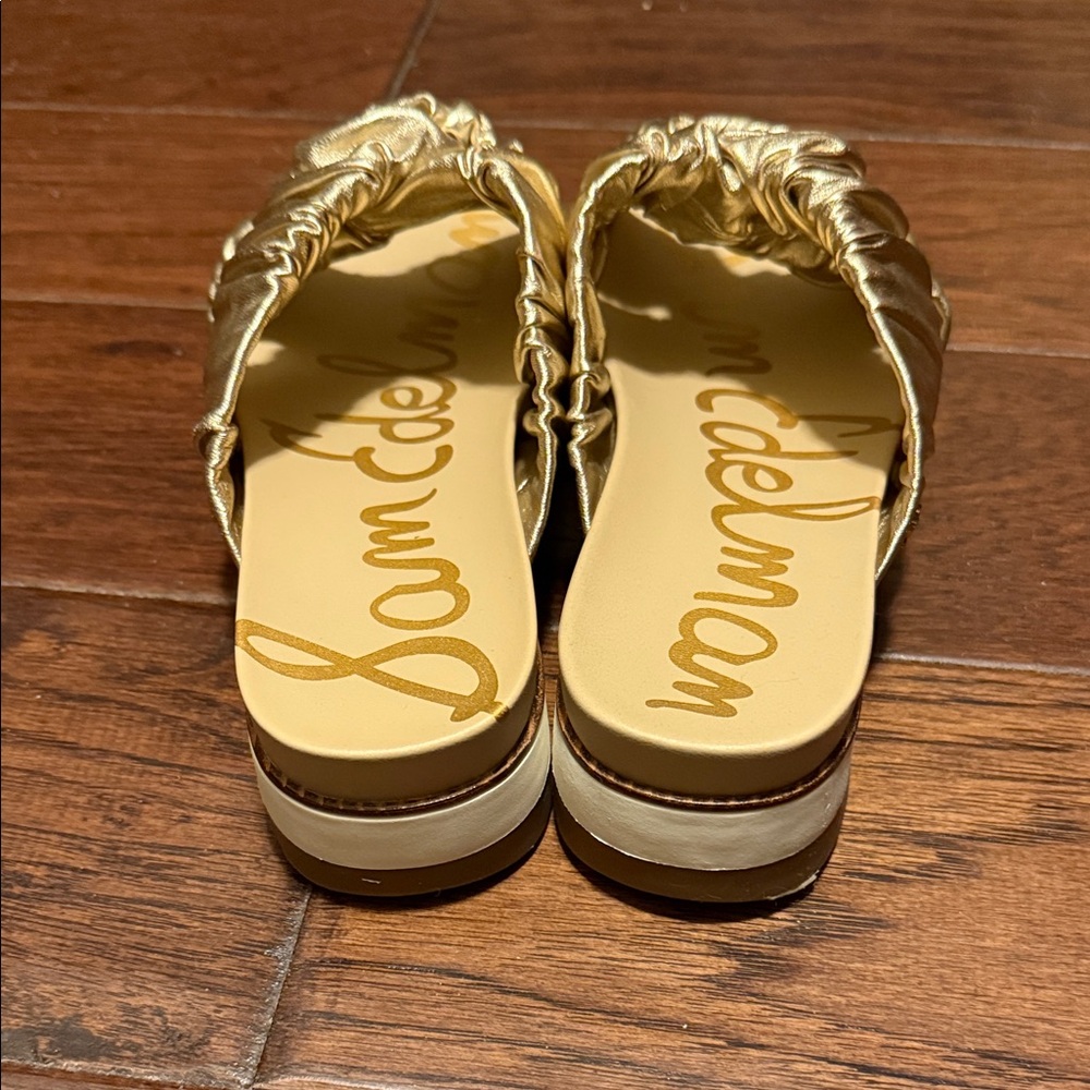 Sam Edelman Metallic Gold Ruched Slide Sandals - Picture 4 of 8
